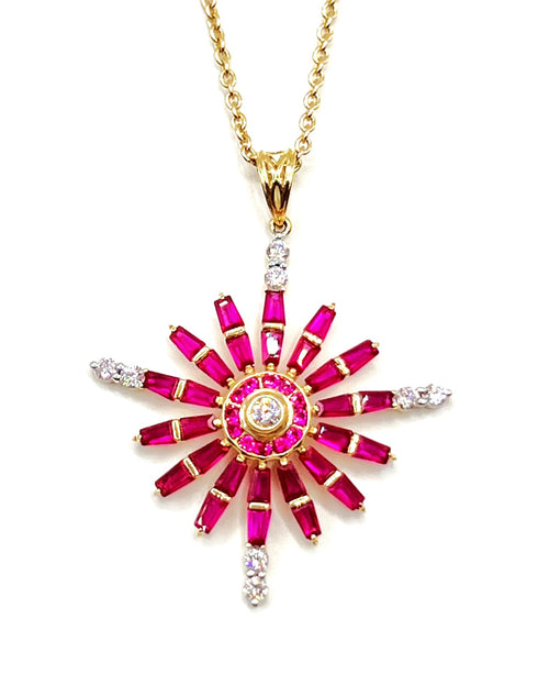 14k Gold Star of Bethlehem with Ruby & Diamond Necklace